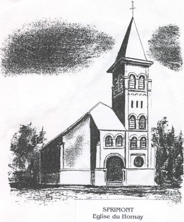 Dessin intitulée "Eglise du Hornay" par Lou Streel, Œuvre d'art originale