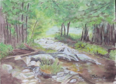 Dessin intitulée "Ruisseau aux roches" par Lou Streel, Œuvre d'art originale, Gouache
