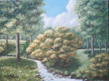 Schilderij getiteld "Vallée de la Haze" door Lou Streel, Origineel Kunstwerk, Olie