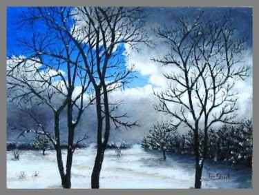 Pittura intitolato "Ciel d'hiver" da Lou Streel, Opera d'arte originale, Olio