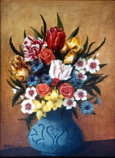 Painting titled "Le pot bleu" by Lou Streel, Original Artwork, Oil