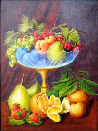 Peinture intitulée "Coupe de fruits" par Lou Streel, Œuvre d'art originale, Huile