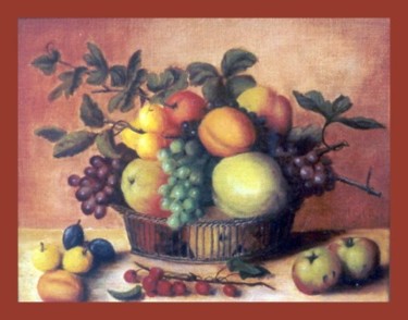 Painting titled "Panier de fruits" by Lou Streel, Original Artwork, Oil