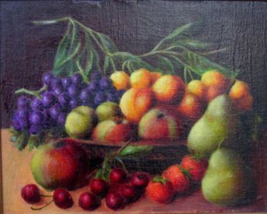 Peinture intitulée "Panier de fruits" par Lou Streel, Œuvre d'art originale, Huile