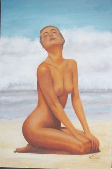 Peinture intitulée "La plage" par Lou Streel, Œuvre d'art originale, Huile
