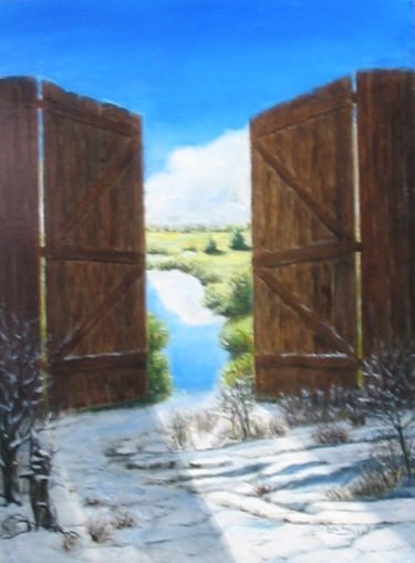 Картина под названием "Porte hiver" - Lou Streel, Подлинное произведение искусства, Масло