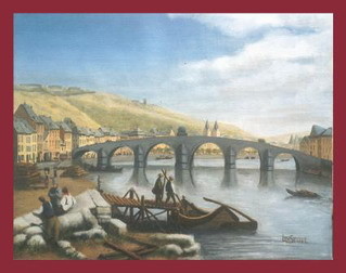 Schilderij getiteld "Pont des Arches" door Lou Streel, Origineel Kunstwerk, Olie