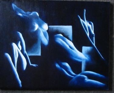 Painting titled "Lumières bleues" by Lou Streel, Original Artwork, Oil