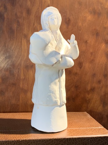Скульптура под названием "La mère et l’enfant" - Stephane Louveau, Подлинное произведение искусства, Гипс