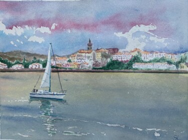 Painting titled "Hondarribia" by Stephane Louveau, Original Artwork, Watercolor