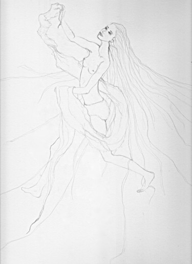 Drawing titled ""Jeune fille et voi…" by Cécile Louvel, Original Artwork, Pencil