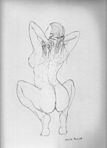 Drawing titled "Femme Accroupie" by Cécile Louvel, Original Artwork, Pencil