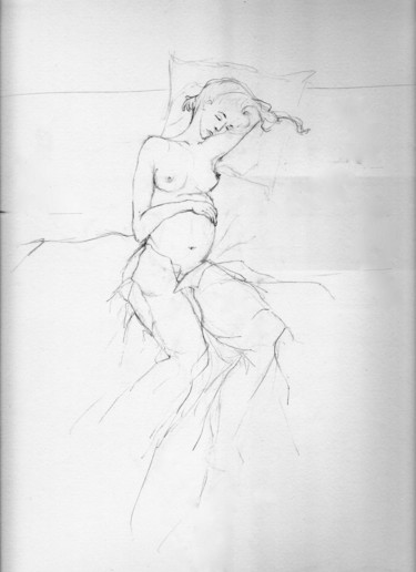 Drawing titled "femme-enceinte" by Cécile Louvel, Original Artwork, Pencil