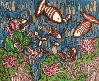 Peinture intitulée "L'aquarium" par Mikae.L, Œuvre d'art originale, Acrylique