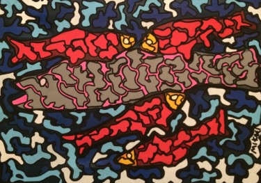 Peinture intitulée "Poissons" par Mikae.L, Œuvre d'art originale, Acrylique