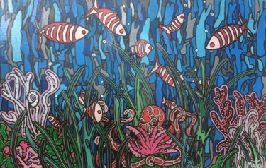 Painting titled "Fond de mer" by Mikae.L, Original Artwork, Acrylic