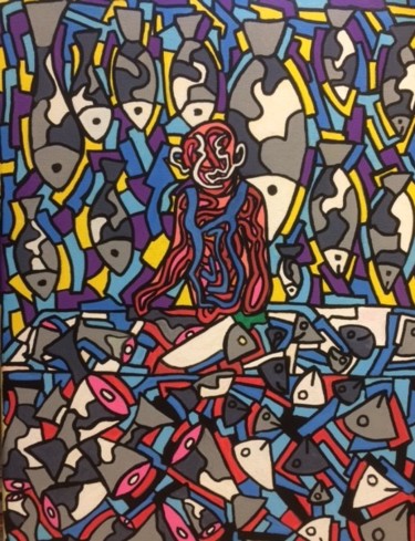Peinture intitulée "Le poissonnier" par Mikae.L, Œuvre d'art originale, Acrylique