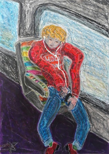 Drawing titled "Ado au dans le trai…" by Lou Ysar, Original Artwork, Pastel