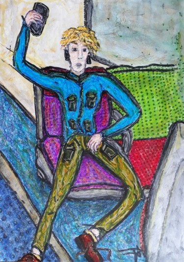 Disegno intitolato "Garçon blond dans u…" da Lou Ysar, Opera d'arte originale, Pastello