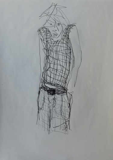 Dessin intitulée "Garçon mains dans l…" par Lou Ysar, Œuvre d'art originale, Stylo à bille