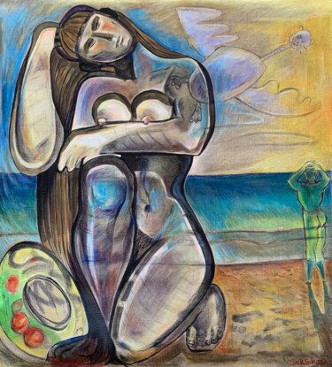 Картина под названием "Dream and sea" - Loveenergy Style Contemporary Unique Art, Подлинное произведение искусства, Масло