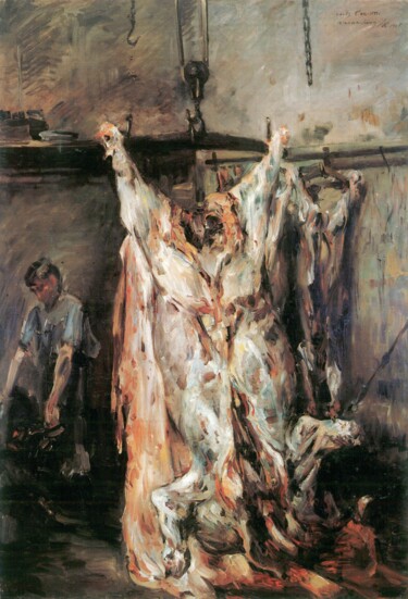 Schilderij getiteld "Geschlachteter Ochse" door Lovis Corinth, Origineel Kunstwerk, Olie