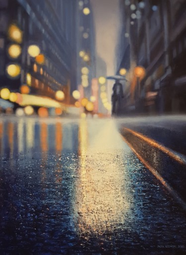 Peinture intitulée "Rainy evening" par Jacek Łoziński, Œuvre d'art originale, Acrylique