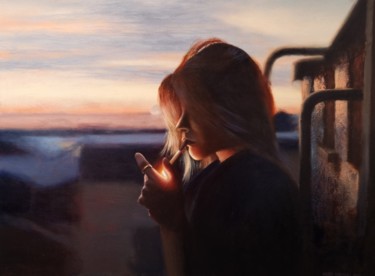 Schilderij getiteld "Girl with a cigaret…" door Jacek Łoziński, Origineel Kunstwerk, Acryl