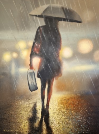 Painting titled "In the rain" by Jacek Łoziński, Original Artwork, Acrylic