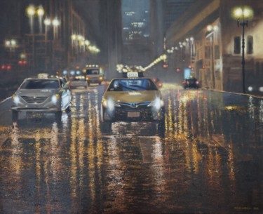 Painting titled "Wet street 2" by Jacek Łoziński, Original Artwork, Acrylic