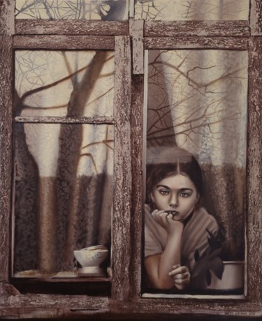 Painting titled "In the window" by Jacek Łoziński, Original Artwork, Acrylic