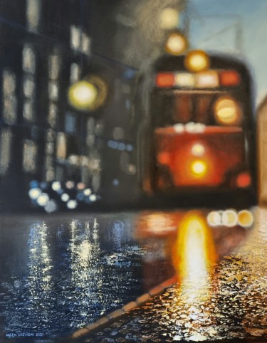 Schilderij getiteld ""Tram"" door Jacek Łoziński, Origineel Kunstwerk, Acryl