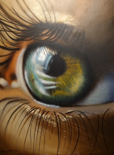 Schilderij getiteld "Green eye" door Jacek Łoziński, Origineel Kunstwerk, Acryl