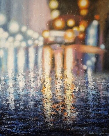 Malarstwo zatytułowany „Wet road” autorstwa Jacek Łoziński, Oryginalna praca, Akryl