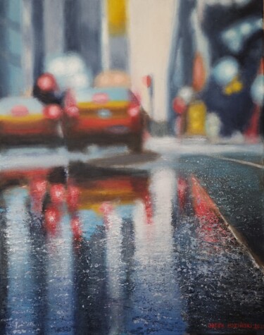 Painting titled "Road in the rain" by Jacek Łoziński, Original Artwork, Acrylic