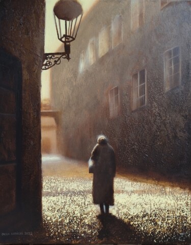 Painting titled "Cityscape with a lo…" by Jacek Łoziński, Original Artwork, Acrylic