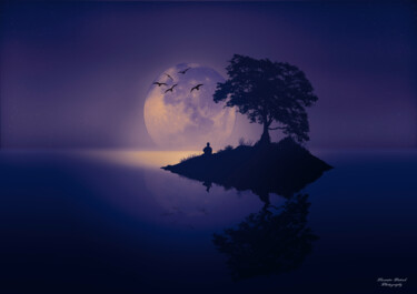 Arts numériques intitulée "lune-et-île" par Lecointre Patrick Artiste - Photographe, Œuvre d'art originale, Peinture numériq…