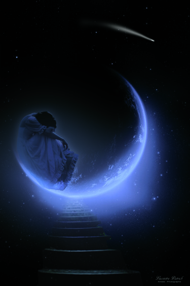 Arte digitale intitolato "La dame de la lune" da Lecointre Patrick Artiste - Photographe, Opera d'arte originale, Fotomontag…