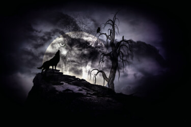 Digital Arts titled "THE WOLF CALLS THE…" by Lecointre Patrick Artiste - Photographe, Original Artwork, Digital Painting