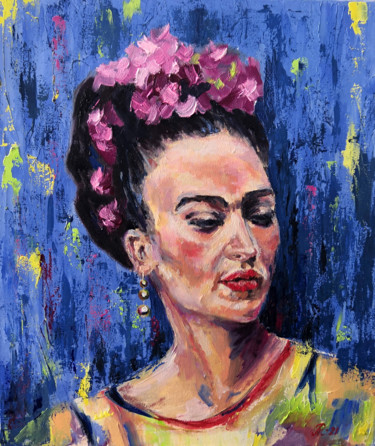 Frida Khalo, Portrait painting Malerei mit dem Titel "Frida Khalo, Portra…" von Ludmila Riabkova, Original-Kunstwerk, Öl
