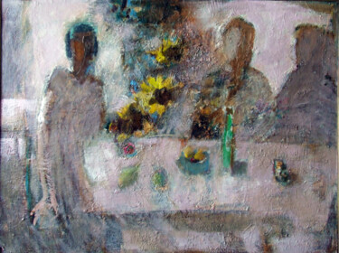 Malerei mit dem Titel "Утренний чай." von Lidiia Skargina, Original-Kunstwerk, Öl