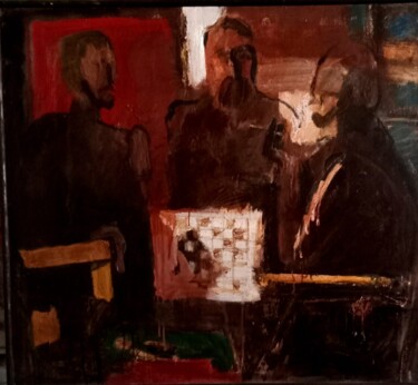 Картина под названием "Игра в шашки." - Лидия Скаргина, Подлинное произведение искусства, Масло