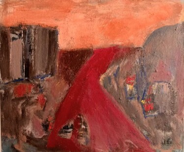 Schilderij getiteld "Красная дорога" door Lidiia Skargina, Origineel Kunstwerk, Olie