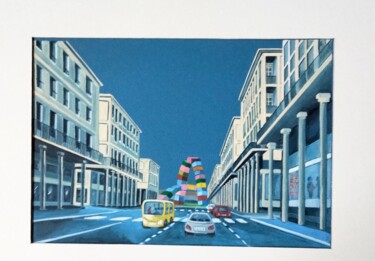 Peinture intitulée "Rue de paris" par Laurent Stoecklin, Œuvre d'art originale, Gouache