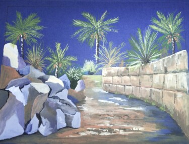 Pittura intitolato "La palmeraie Ouarza…" da Laurent Stoecklin, Opera d'arte originale, Gouache