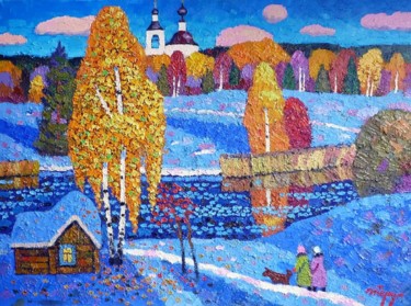 Painting titled "Первый снег в Круто…" by Igor Igor Berdyshev Berdyshev, Original Artwork