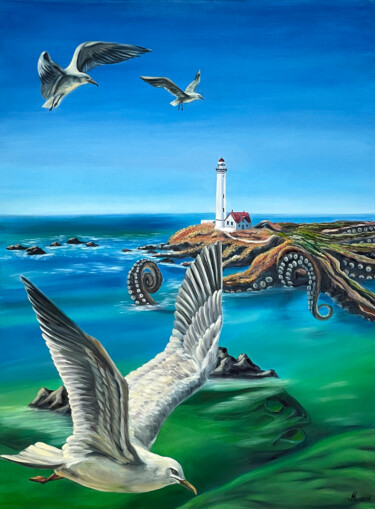 Peinture intitulée "Flying High [Bird O…" par Lu Kuznetsova, Œuvre d'art originale, Huile