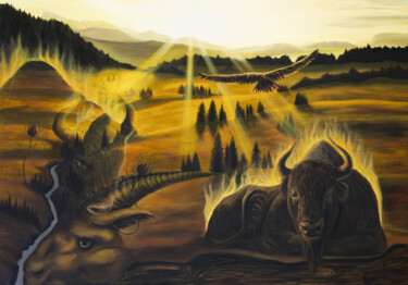 Malerei mit dem Titel "Brennender Sonnenst…" von Lu Kuznetsova, Original-Kunstwerk, Öl