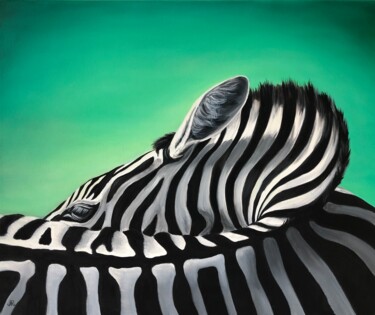 Painting titled "Zebra Mint" by Lu Kuznetsova, Original Artwork, Oil