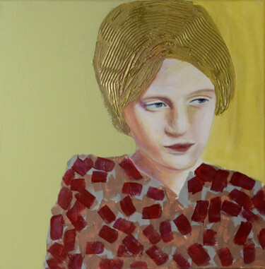 Painting titled "Jane sitting in sun…" by Lu Meng, Original Artwork, Acrylic Mounted on Wood Stretcher frame